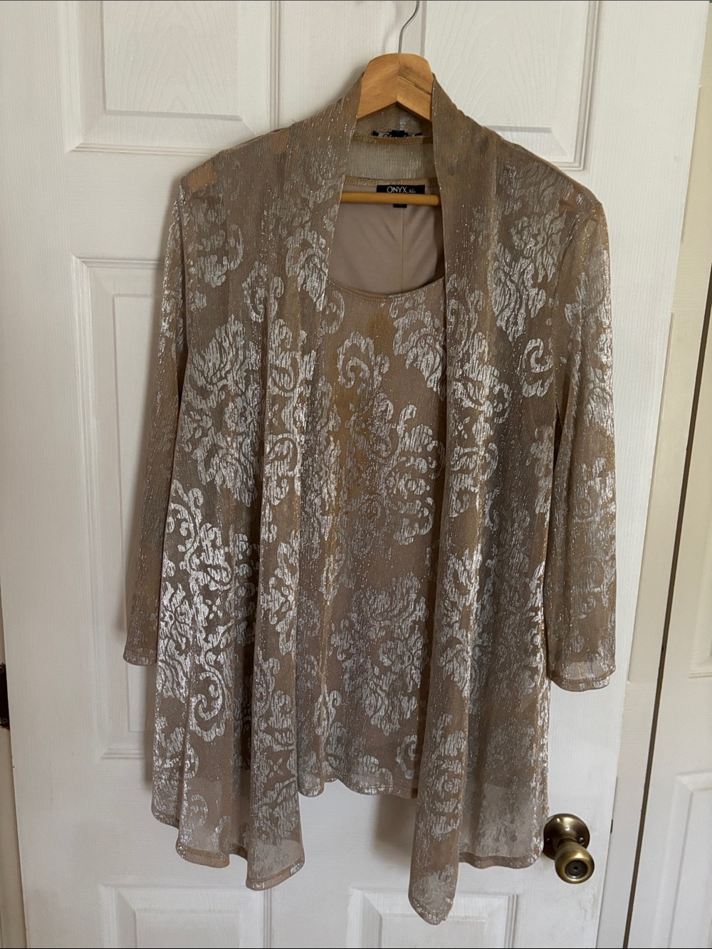 Onyx Taupe Jacket with Silver Lace Overlay